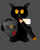 Schwarzer Max Grafik, Schwarze Katze hlt roten Stifft und Abwehrschil mit Farbkleckser