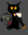Schwarzer Max Grafik, Schwarze Katze hält roten Stifft und Abwehrschil mit Farbkleckser